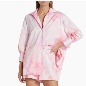 Alejandra Alonso Rojas Pink Tie-Dye Oversized Button Down Shirt Size 4
